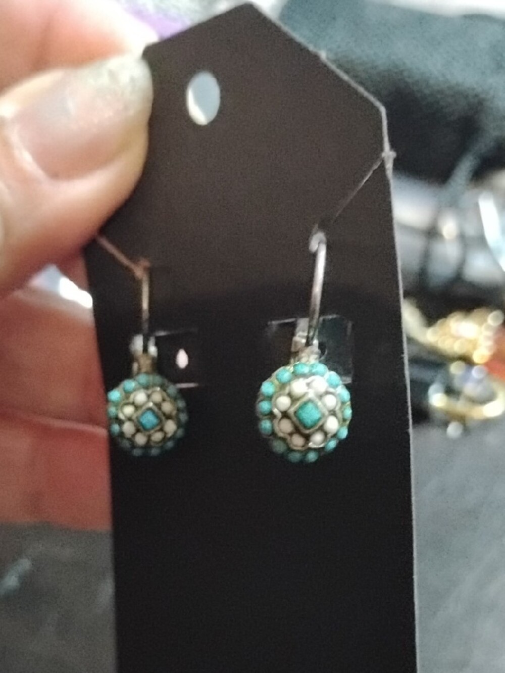 Fashion Jewelry Turquoise Beaded Drop Earrings Lever Back Delicate Feminine - Picture 2 of 4